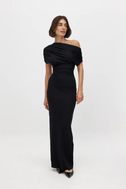 Elegant Asymmetrical Dress with Gathered Detail - Nocini