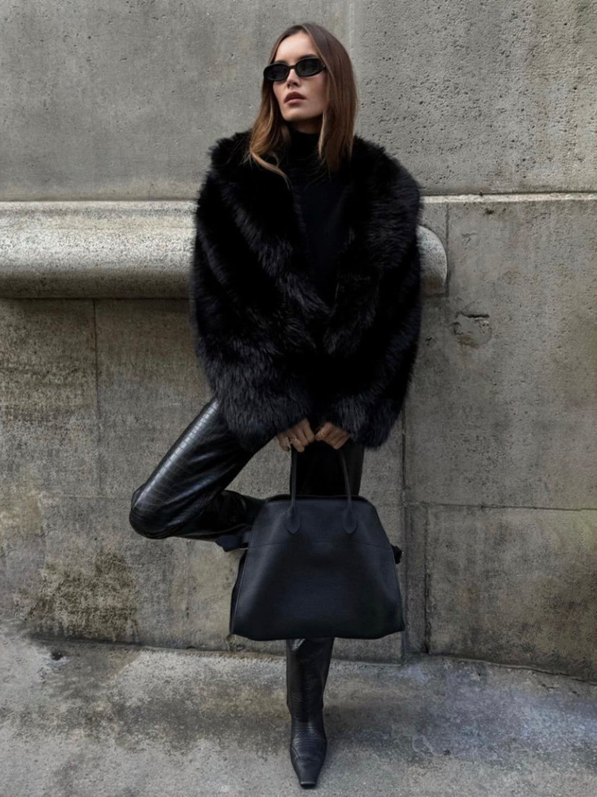Plush Fake Fur Trim Coat