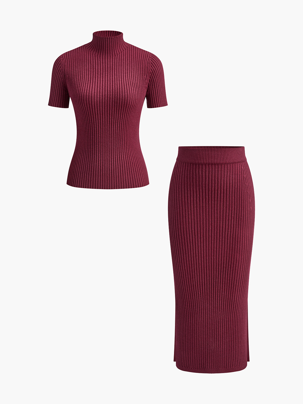 Comfortable Crew Neck Ribbed Knit Two Piece Skirt Outfit