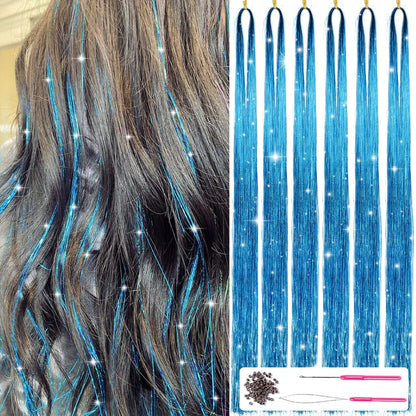 Sparkling Hair Tinsel Kit – Strands of Glitter-Heavenly Blue-Nora Luxe