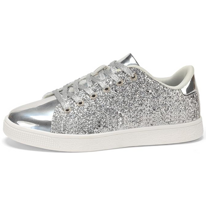 Sparkling Lace-Up Fashion Ladies Sneakers - Xenia-Silver-3.0-Nora Luxe