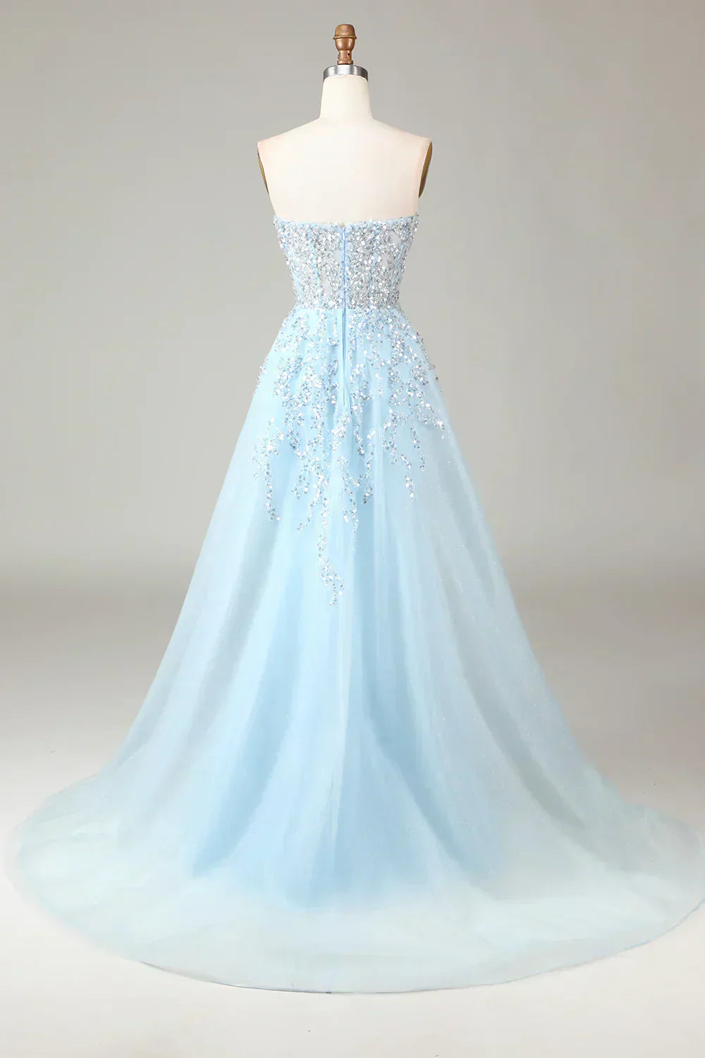 Sparkling Light Blue A-Line Corset Ball Gown with Split - Sophia-Light blue-0-Nora Luxe