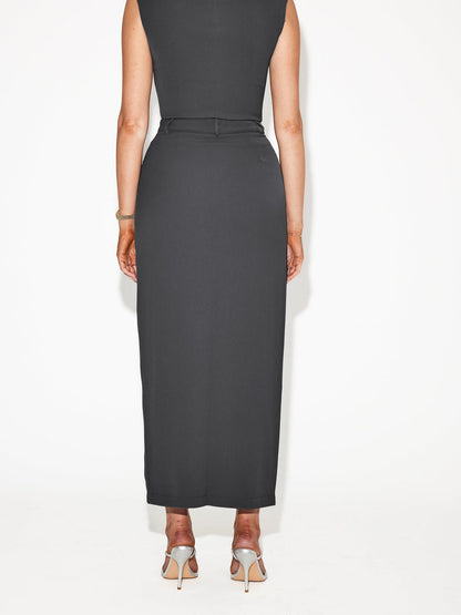 Front Slit Mid Length Solid Skirt