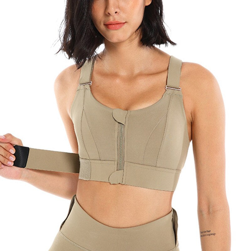 Sports bra with zip & back support – buy 1, get 1 free – Livia-Plant red-S-Nora Luxe