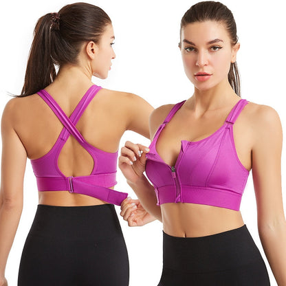 Comfortable Zip Front Sports Bra with Back Support - Pexav