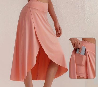 Sporty women's skirt with a high waistband & asymmetric cut – Alexia-Coral-S-Nora Luxe