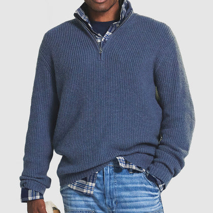 Classic Mens Textured Zip Neck Sweater
