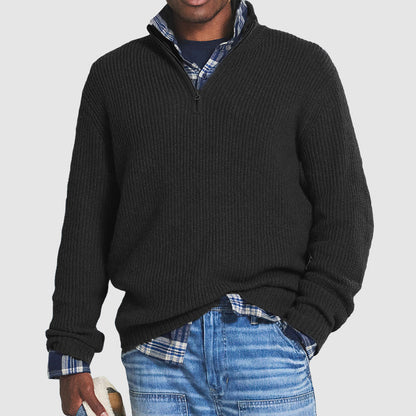 Classic Mens Textured Zip Neck Sweater