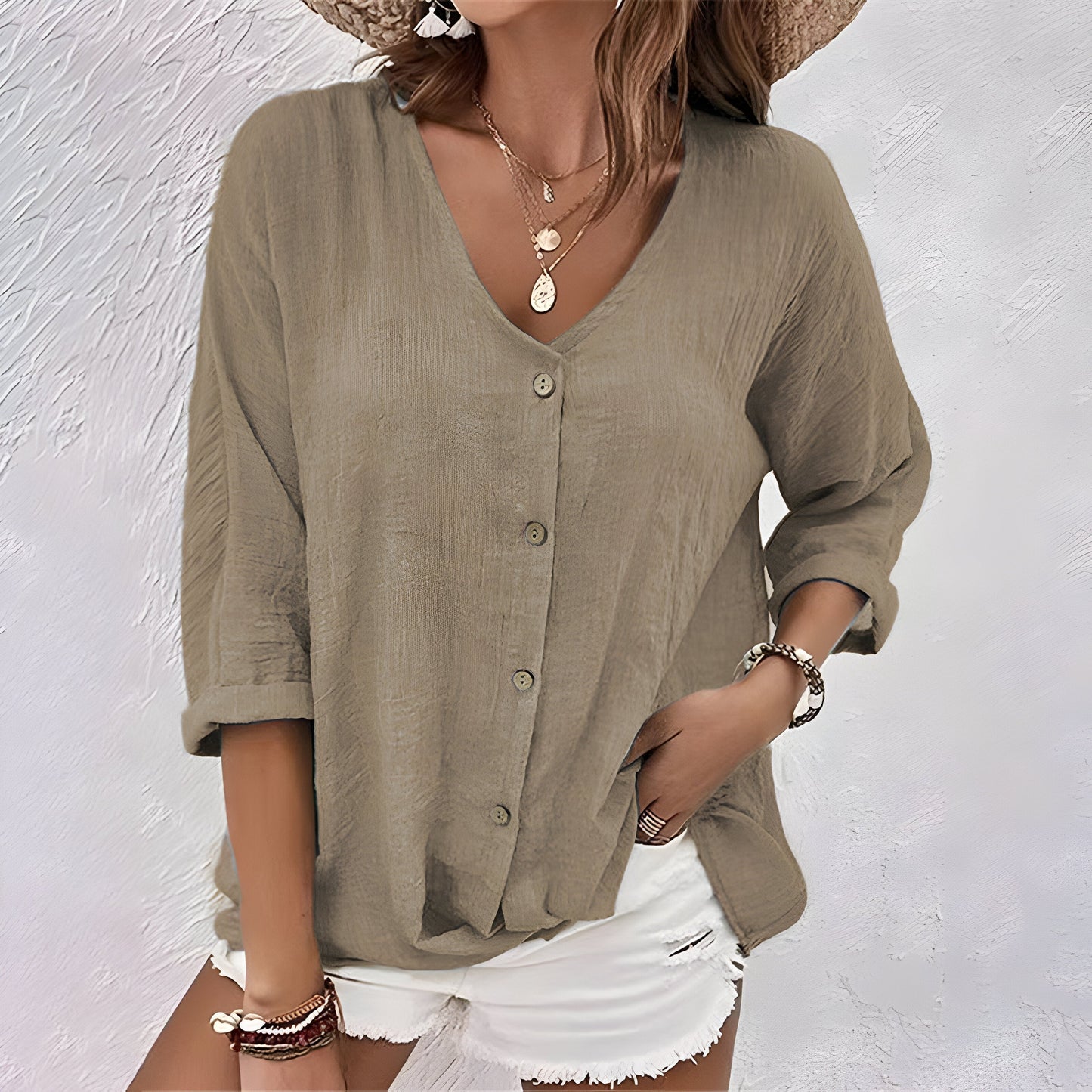 Ladies Relaxed Fit V-Neck Casual Blouse