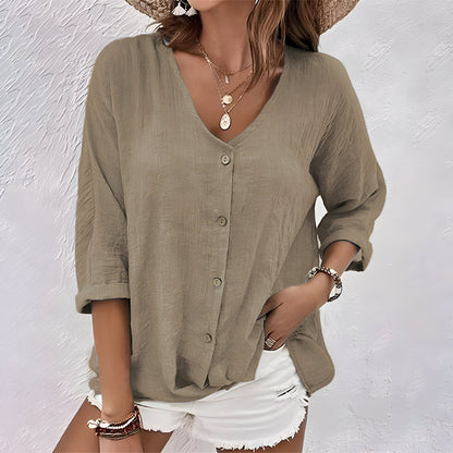Ladies Relaxed Fit V-Neck Casual Blouse