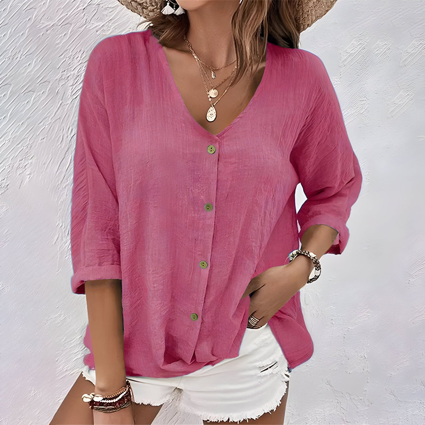 Ladies Relaxed Fit V-Neck Casual Blouse