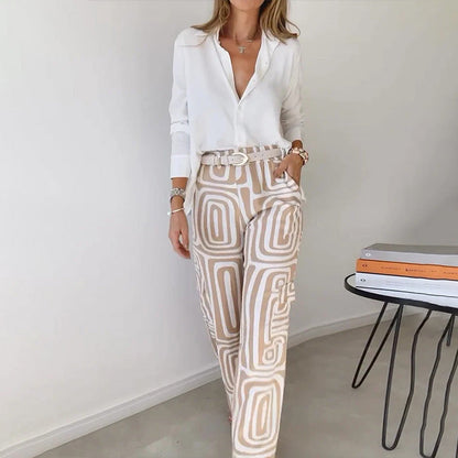 Ladies' 2-Piece Outfit with Button Down Top and Floral Pants
