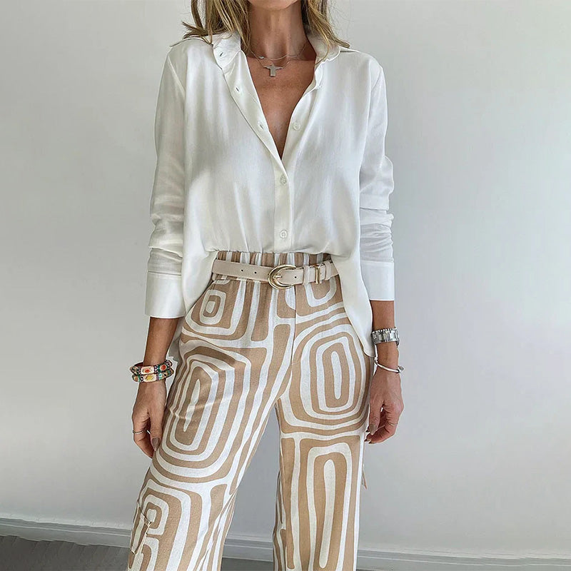 Ladies' 2-Piece Outfit with Button Down Top and Floral Pants