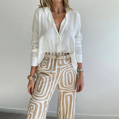 Ladies' 2-Piece Outfit with Button Down Top and Floral Pants