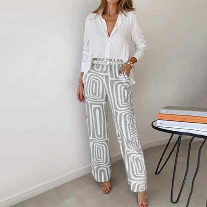 Ladies' 2-Piece Outfit with Button Down Top and Floral Pants
