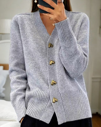 Pretty Heart Button Sweater Cardigan
