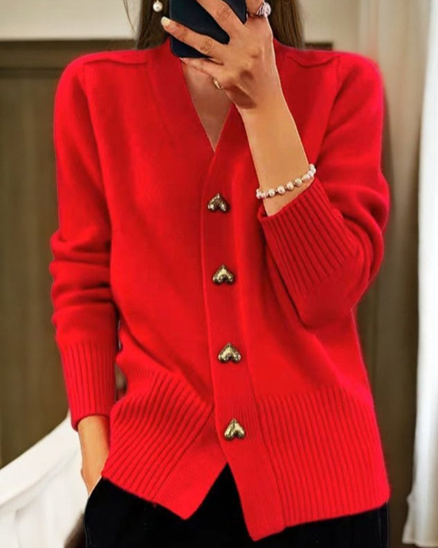 Pretty Heart Button Sweater Cardigan