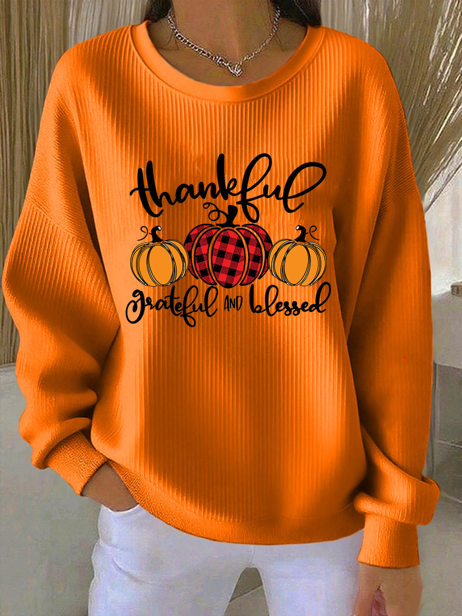 Comfortable Thankful Sweatshirt Pullover - Olytrend
