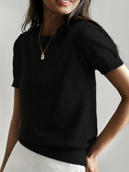 Spring Sweater with Short Sleeves – Mira-Black-XS-The Livary