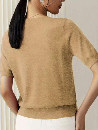 Spring Sweater with Short Sleeves – Mira-Grey-XS-The Livary