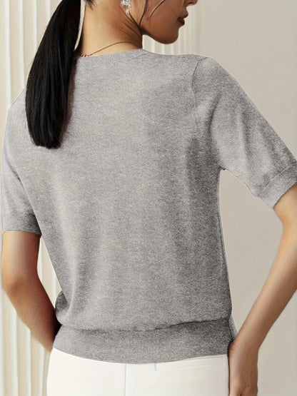 Spring Sweater with Short Sleeves – Mira-Grey-XS-The Livary