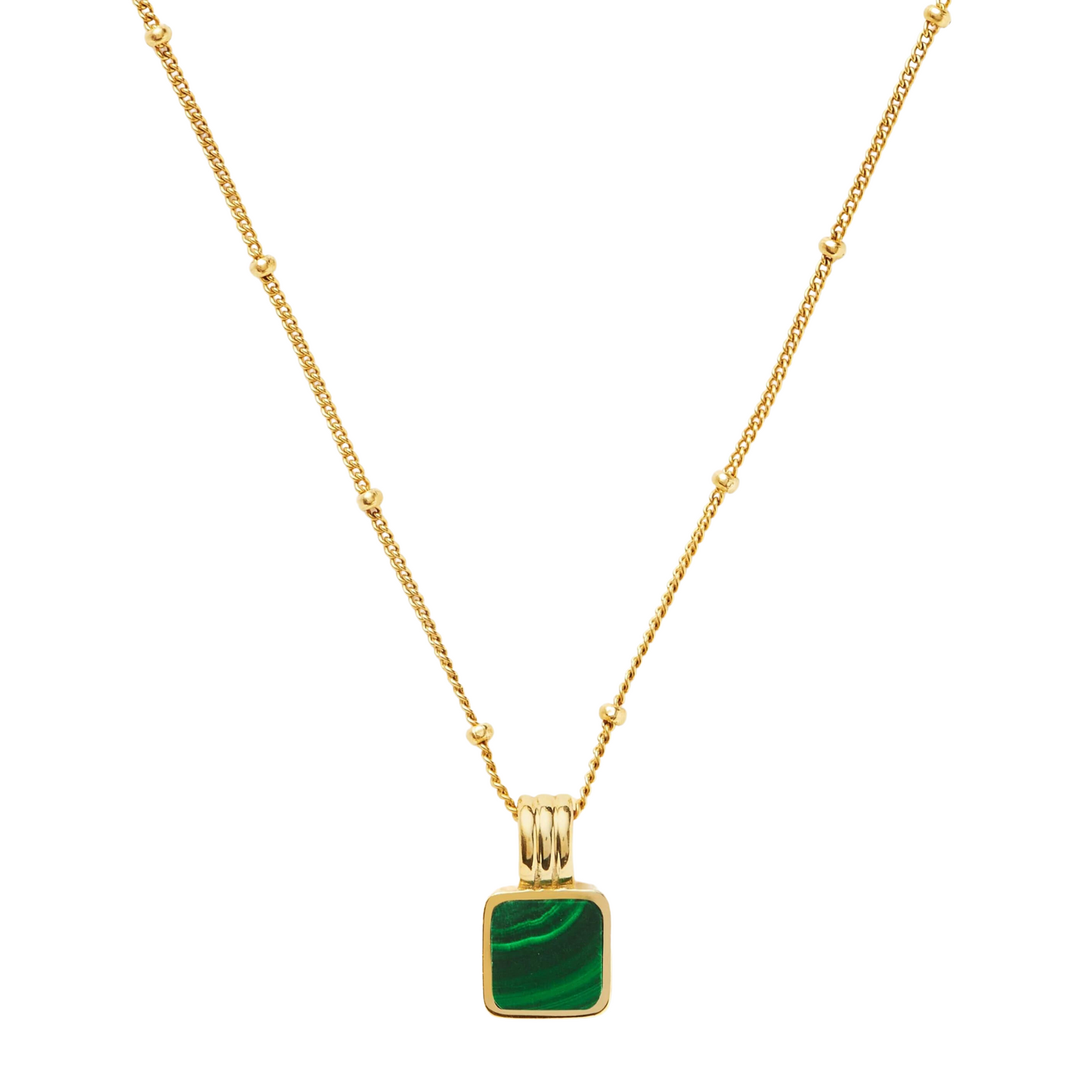 Genuine Green Malachite Pendant, Sterling Silver, Gold Plated - Pexav