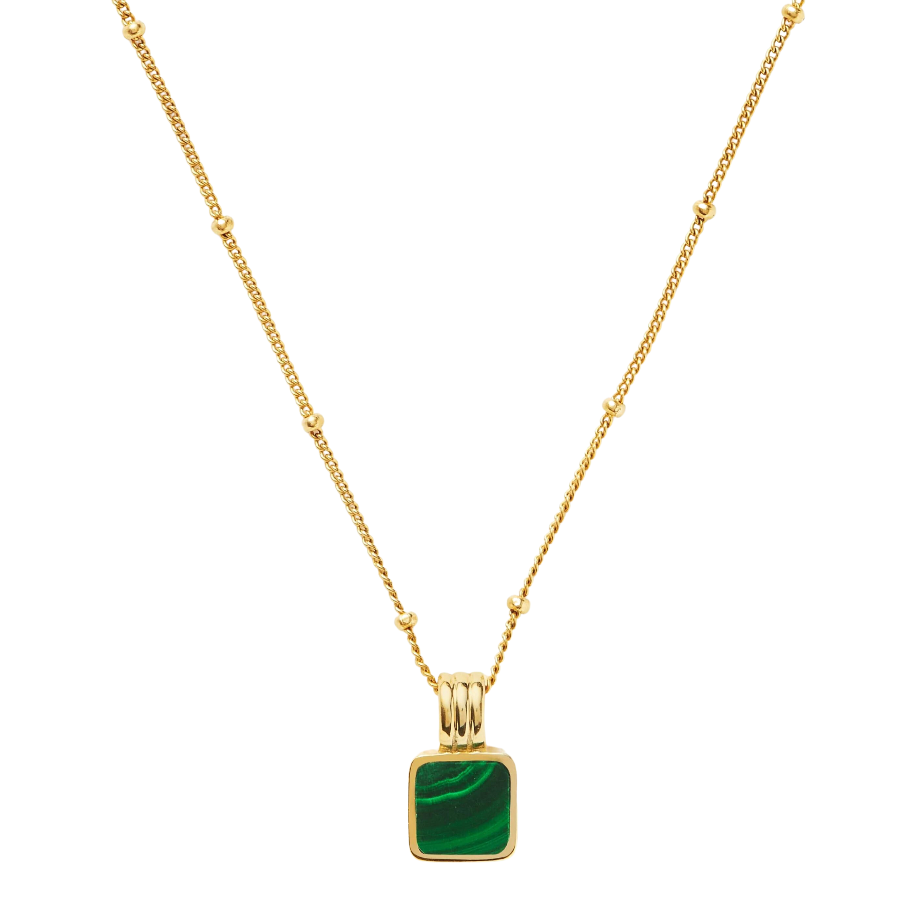 Genuine Green Malachite Pendant, Sterling Silver, Gold Plated - Pexav