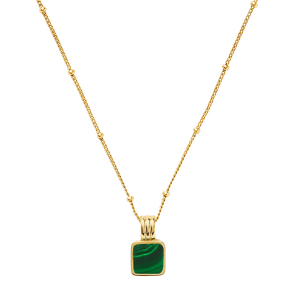 Genuine Green Malachite Pendant, Sterling Silver, Gold Plated - Pexav