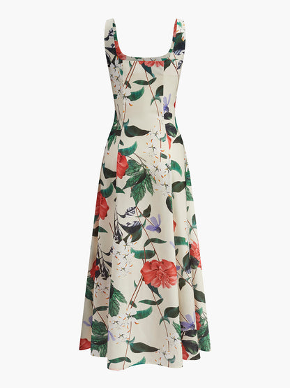 Casual V Neck Floral Zip Dress