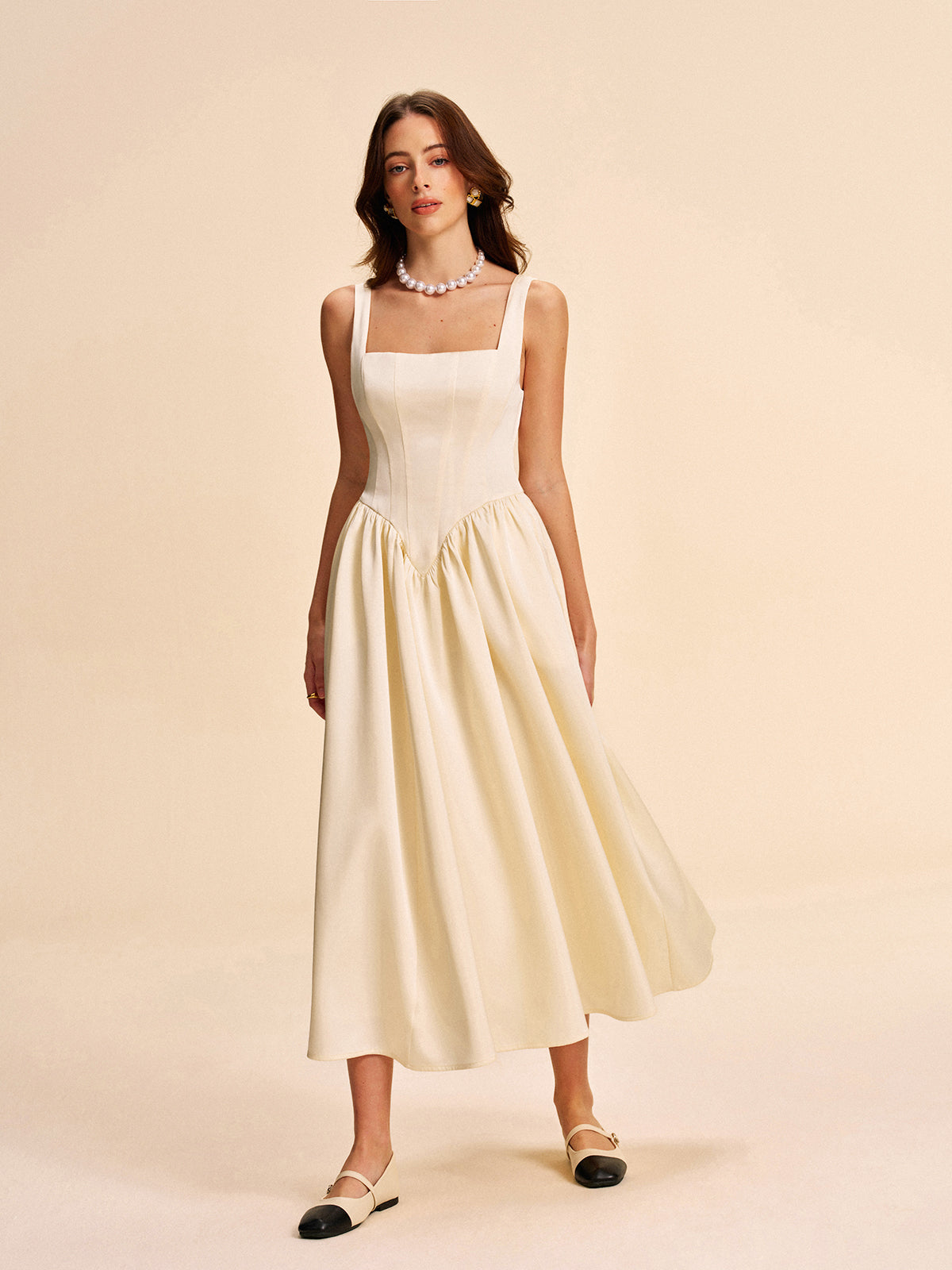 Feminine Ruffled V Neck Dress