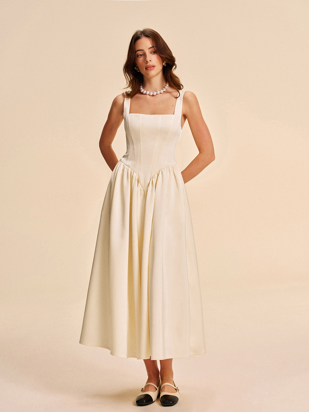 Feminine Ruffled V Neck Dress - Pexav