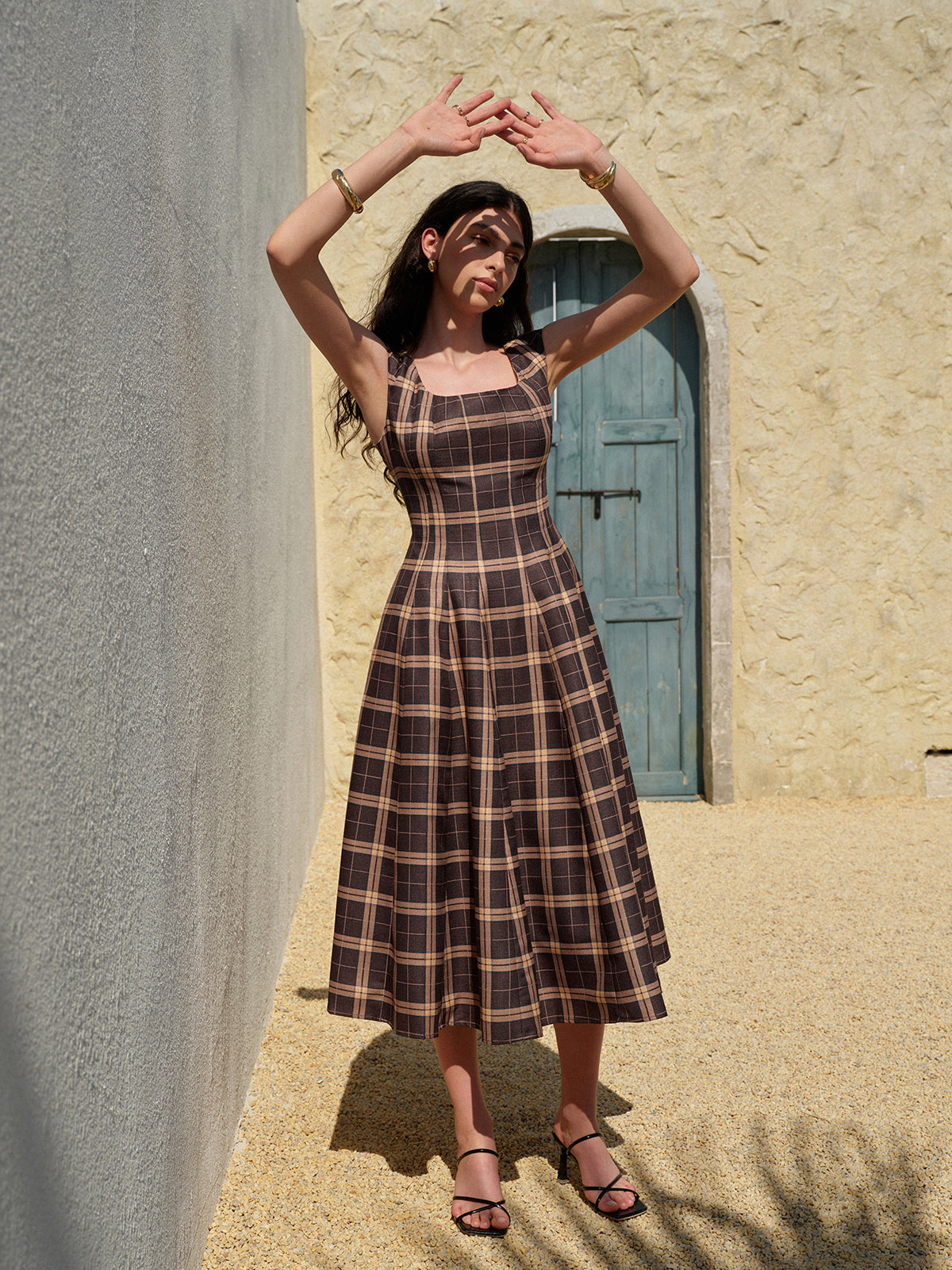Classic Fit Sleeveless Plaid Summer Dress