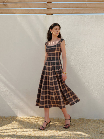 Classic Fit Sleeveless Plaid Summer Dress