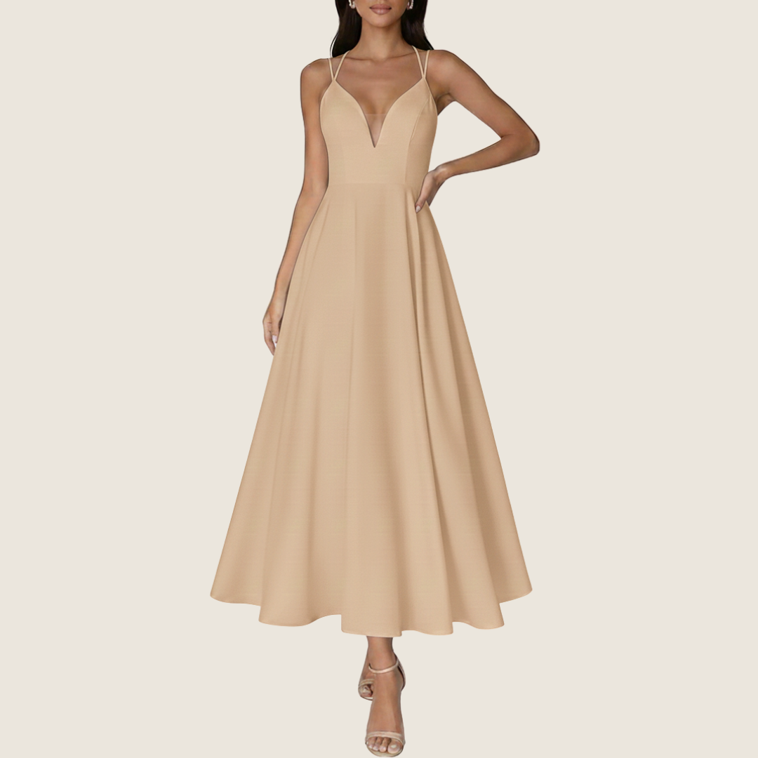 Image of Stacy | Women's V-Neck A-Line Midi Dress