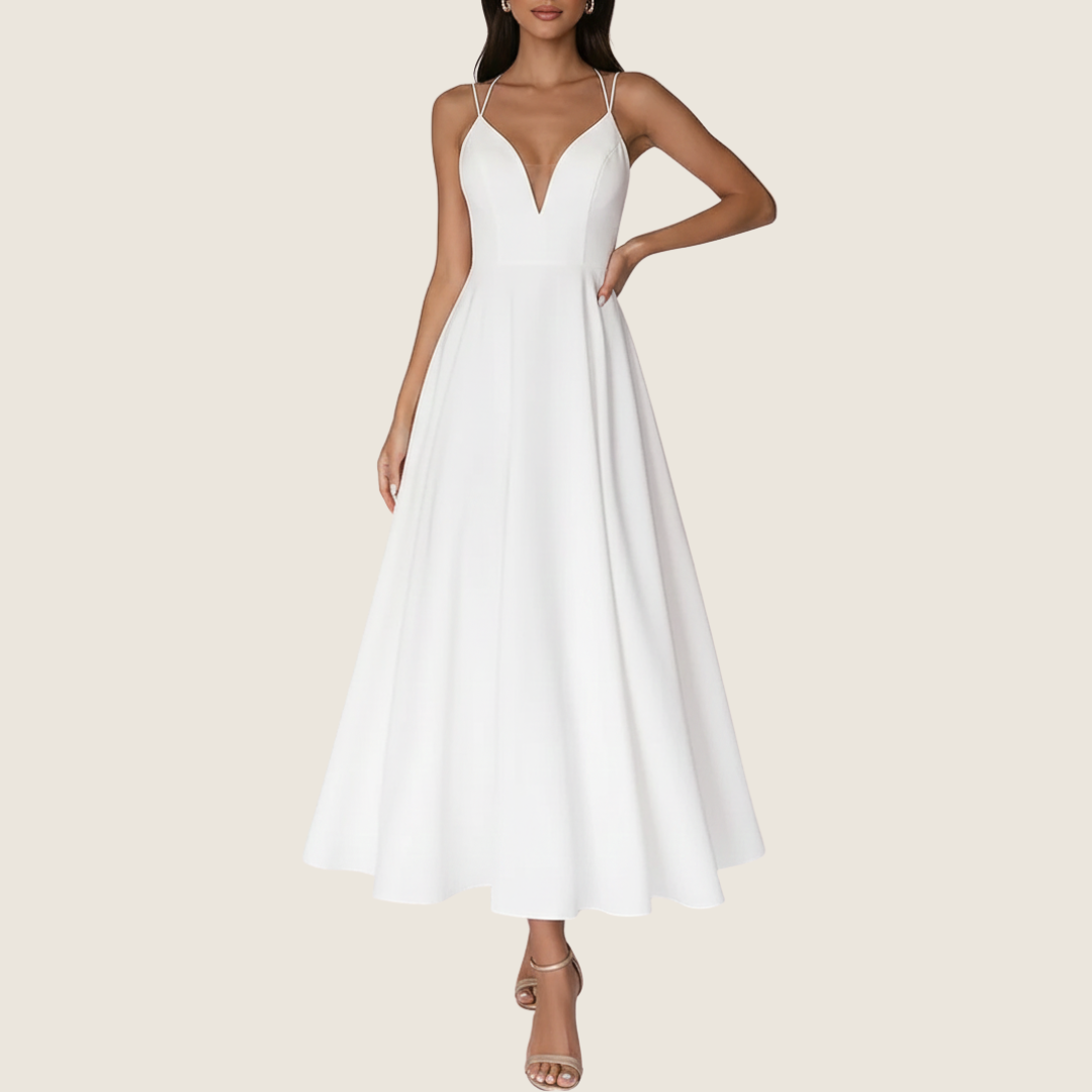 Elegant V Neck Floral Midi Dress - Olytrend