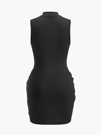 Faux Leather Ruffle Front Fit Dress
