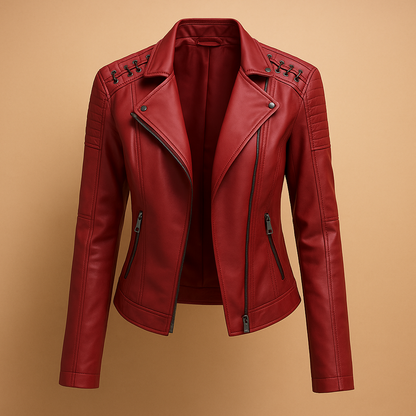 Women’s tailored stand-collar jacket with silver zipper and stud details, perfect for chic daily outfits and elegant occasions.