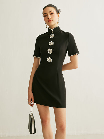 Elegant Beaded Neckline Party Dress - Pexav