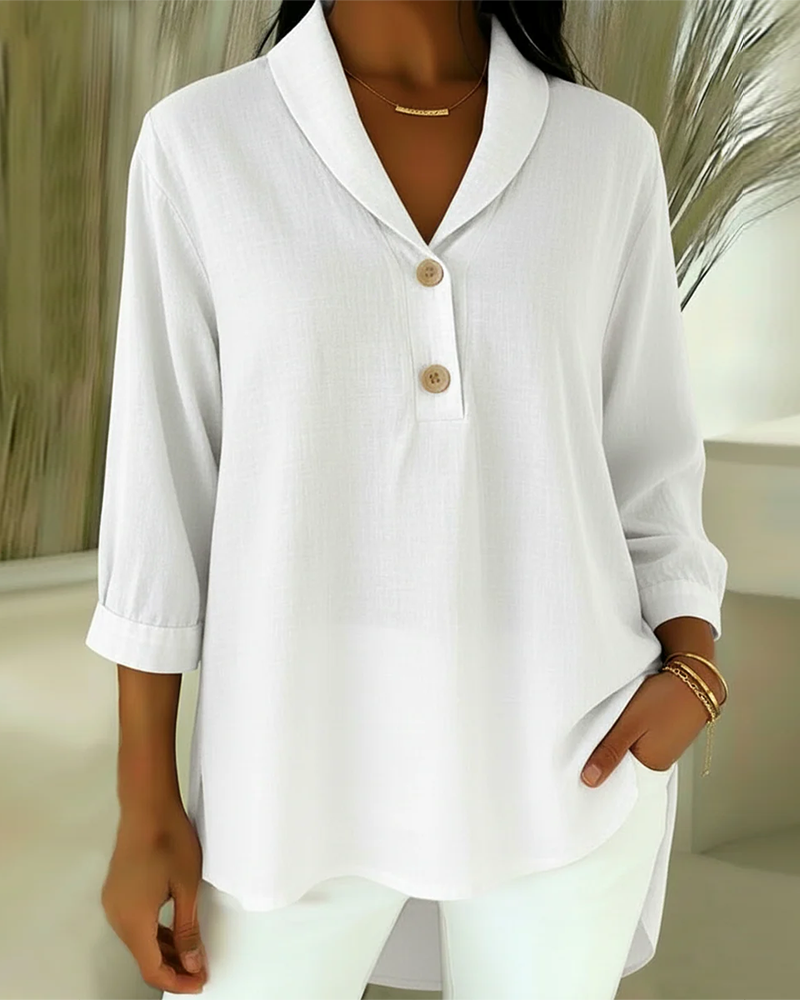 Classic V-Neck Cotton Blend Women's Shirt - Olytrend