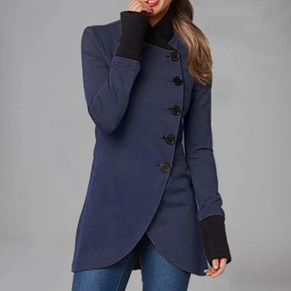 Women's Long Coat with Asymmetrical Button Front - Nocini