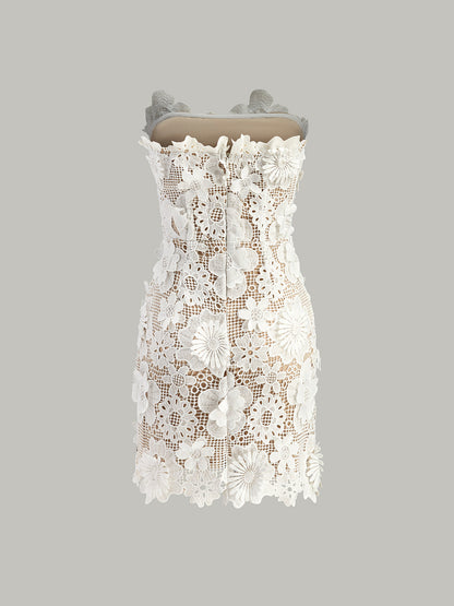 Sleeveless Floral Lace Evening Dress