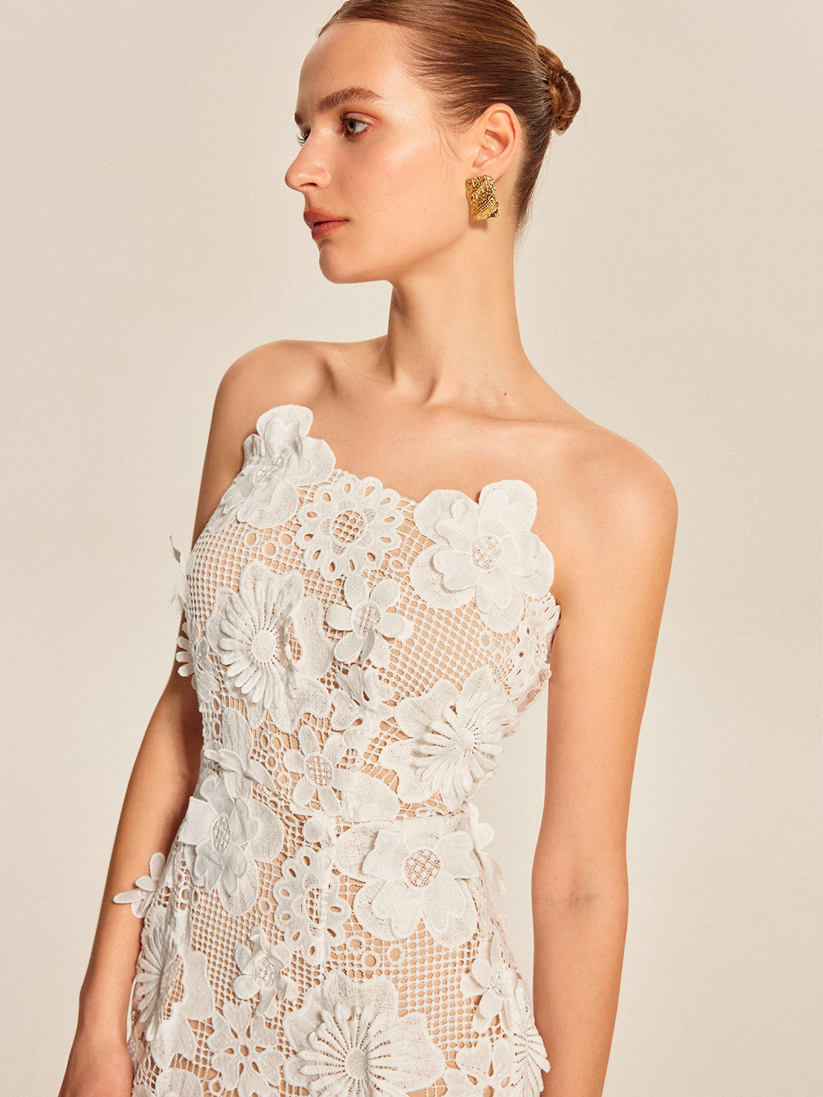 Sleeveless Floral Lace Evening Dress