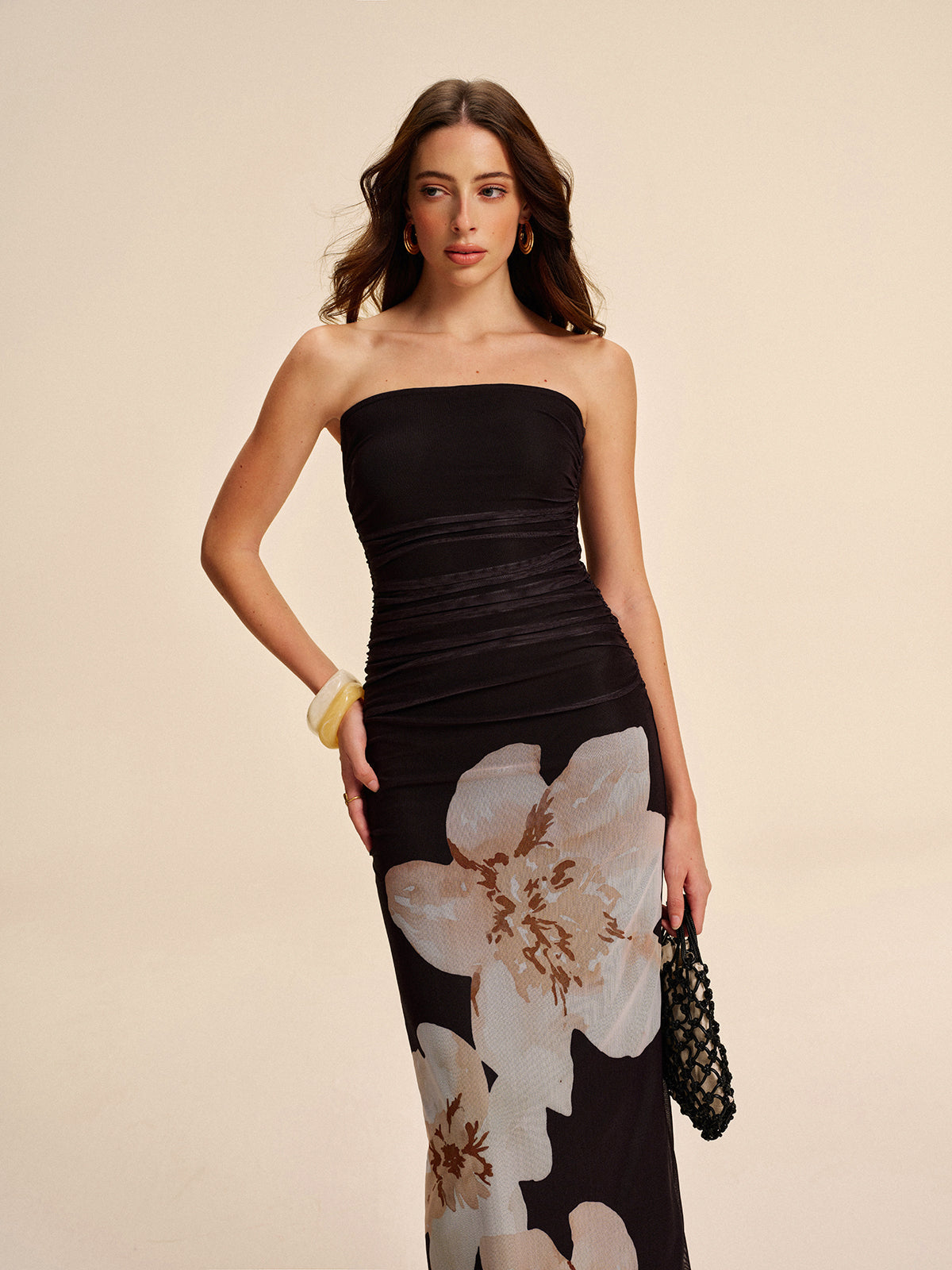Sleeveless Gathered Floral Lace Dress