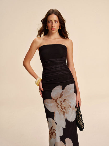 Sleeveless Gathered Floral Lace Dress