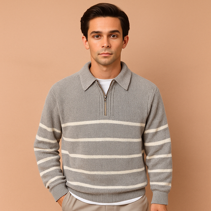 Classic Mens Zip Up Stripe Sweater - Nocini