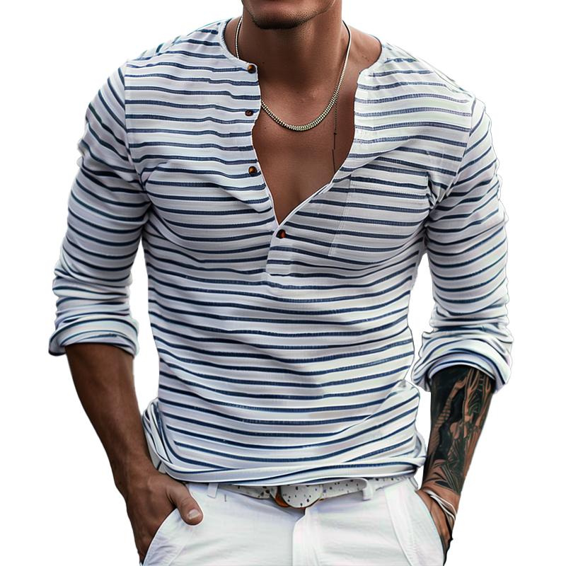 Classic Long Sleeve Striped Polo Shirt - Pexav