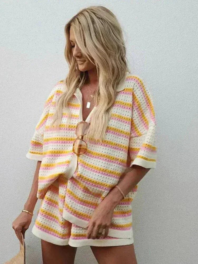 Women's Casual Summer Top and Shorts Outfit - Pexav