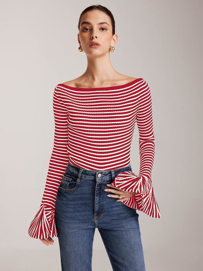 Colorful Bell Sleeve Knit Shirt