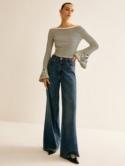 Colorful Bell Sleeve Knit Shirt