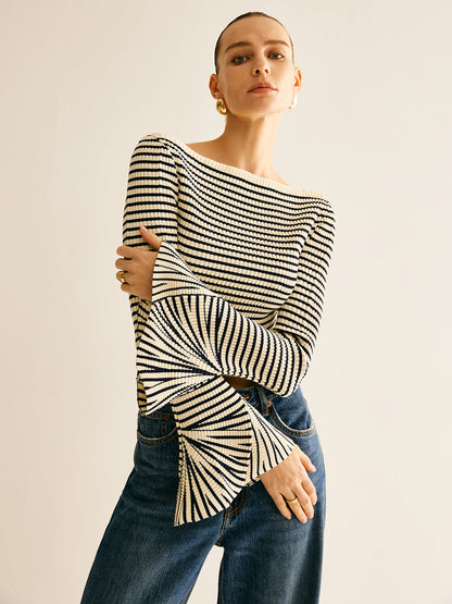 Colorful Bell Sleeve Knit Shirt